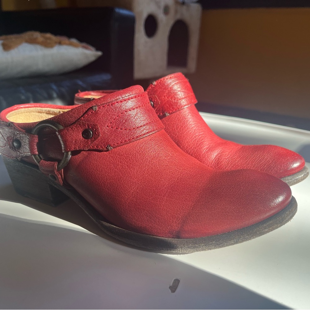 Frye Red Leather Mules